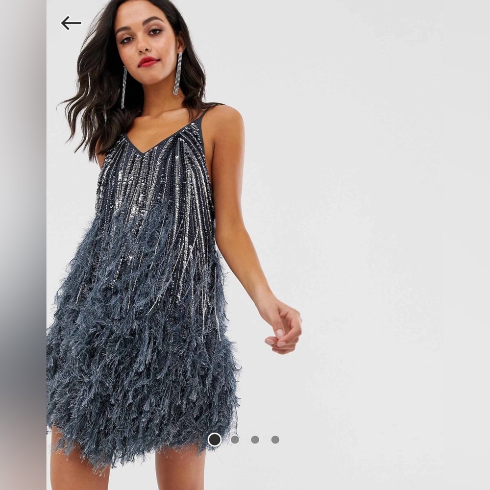 NWT ASOS Edition Sequin Cami Mini Dress with Faux Feather Hem